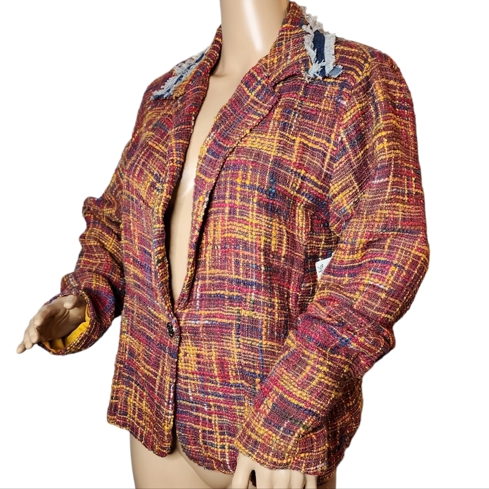 NWT Tantrums Tweed multicolored cotton blazer jacket. women's size medium